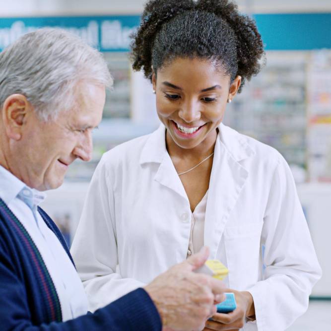 Patient at pharmacy counter